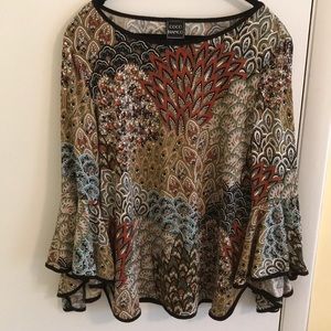 Paisley pullover blouse with flared sleeves